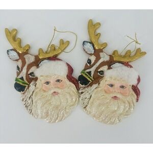 2 Kurt S Adler Santa & Reindeer Christmas Ornament 5.5"‎ Holiday
